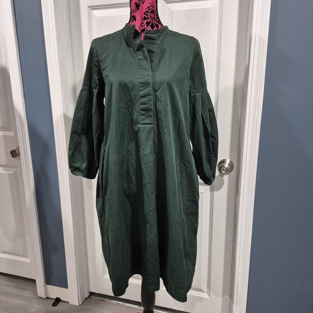 COS Shirt Dress Womens 6 Dark Green Pleated Poplin Pleated Lagenlook Oversized